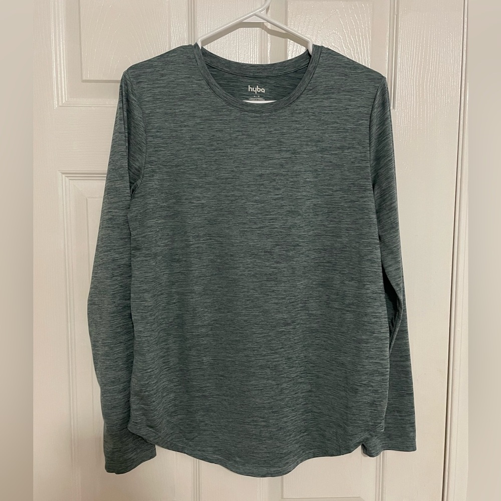 Reitmans Hyba long sleeve active top, teal blue, size M, round hem